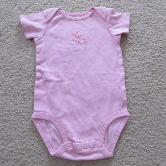 Carters One Piece Onesie Girls Size 3M‎ Pink Short Sleeve Butterfly Flowers Snap - Picture 4 of 4